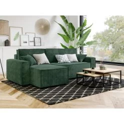 Canapé D'angle MIRA Convertible Et Réversible Velours Côtelé Vert -Canapé Rêve Promos Magasin canape d angle mira convertible et reversible velours cotele vert 7