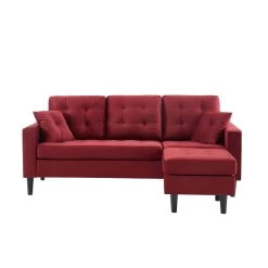 Canapé D'angle MIRISA En Velours Grenat Pieds Bois 4 Places Et 2 Coussins Inclus 7 Canapé D'angle MIRISA En Velours Grenat Pieds Bois 4 Places Et 2 Coussins Inclus -Canapé Rêve Promos Magasin canape d angle mirisa velours grenat 3 places pieds bois 2 coussins inclus 1