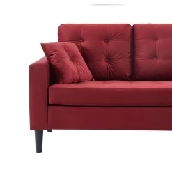 Canapé D'angle MIRISA En Velours Grenat Pieds Bois 4 Places Et 2 Coussins Inclus 9 Canapé D'angle MIRISA En Velours Grenat Pieds Bois 4 Places Et 2 Coussins Inclus -Canapé Rêve Promos Magasin canape d angle mirisa velours grenat 3 places pieds bois 2 coussins inclus 3