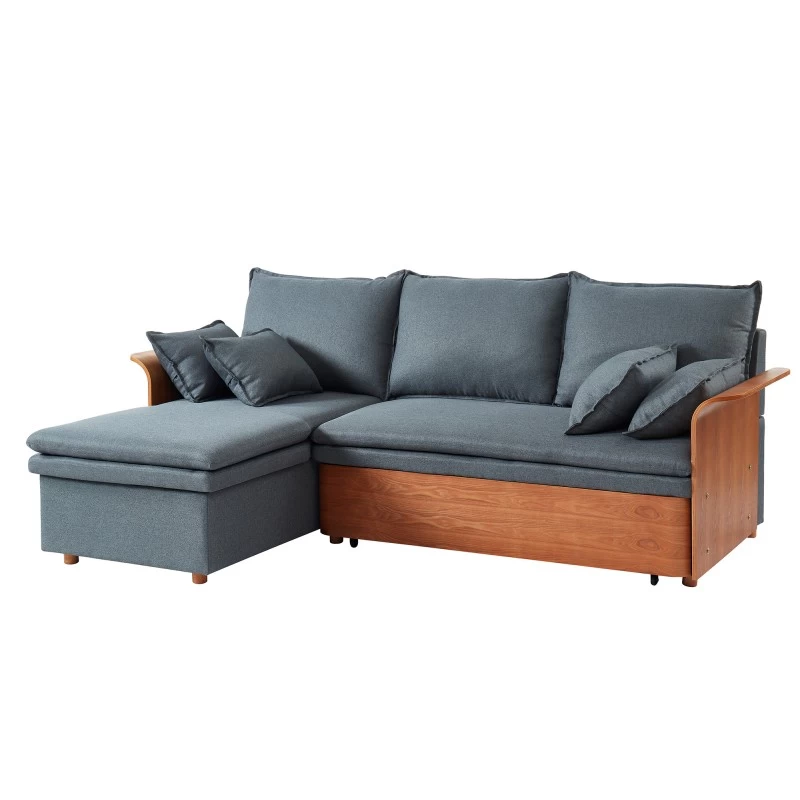 Canapé D'angle WOOD En Tissu Gris 4 Places Réversible Convertible Coffre 2 Canapé D'angle WOOD En Tissu Gris 4 Places Réversible Convertible Coffre – Image 2