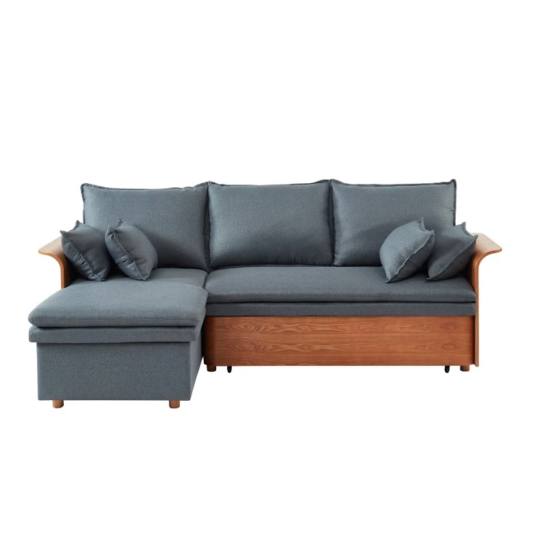 Canapé D'angle WOOD En Tissu Gris 4 Places Réversible Convertible Coffre 7 Canapé D'angle WOOD En Tissu Gris 4 Places Réversible Convertible Coffre – Image 7