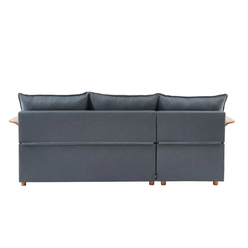 Canapé D'angle WOOD En Tissu Gris 4 Places Réversible Convertible Coffre 8 Canapé D'angle WOOD En Tissu Gris 4 Places Réversible Convertible Coffre – Image 8