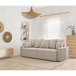 Canapé Droit ALMA Convertible Velours Côtelé Grège 3 Places -Canapé Rêve Promos Magasin canape droit alma convertible velours cotele grege 3 places 8