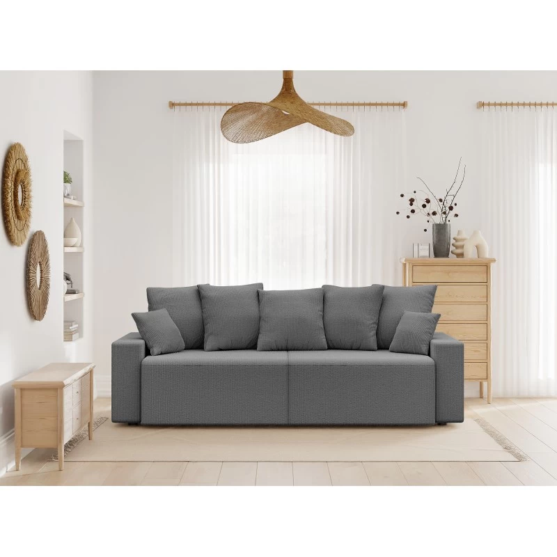 Canapé Droit ALMA Convertible Velours Côtelé Gris Souris 3 Places 1 Canapé Droit ALMA Convertible Velours Côtelé Gris Souris 3 Places