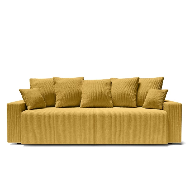 Canapé Droit ALMA Convertible Velours Côtelé Jaune 3 Places 2 Canapé Droit ALMA Convertible Velours Côtelé Jaune 3 Places – Image 2