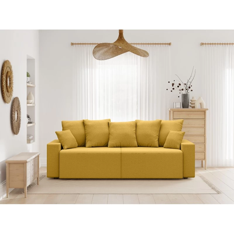 Canapé Droit ALMA Convertible Velours Côtelé Jaune 3 Places 1 Canapé Droit ALMA Convertible Velours Côtelé Jaune 3 Places