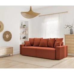 Canapé Droit ALMA Convertible Velours Côtelé Terracotta 3 Places -Canapé Rêve Promos Magasin canape droit alma convertible velours cotele terracotta 3 places 8