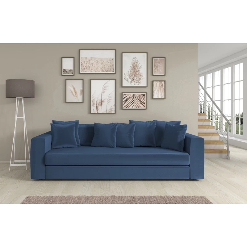 Canapé Droit CALDO En Velours Bleu Officier 3 Places 5 Canapé Droit CALDO En Velours Bleu Officier 3 Places – Image 5