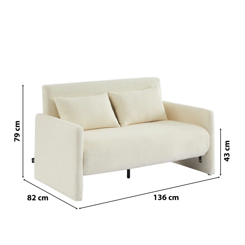 Canapé Droit JADE En Tissu Bouclette Beige Convertible 2 Places 7 Canapé Droit JADE En Tissu Bouclette Beige Convertible 2 Places – Image 7