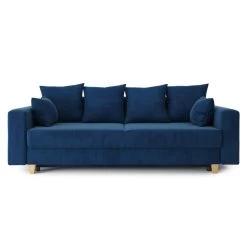 Canapé Droit KRISTI Convertible Velours Côtelé Bleu 3 Places -Canapé Rêve Promos Magasin canape droit kristi convertible velours cotele bleu 1