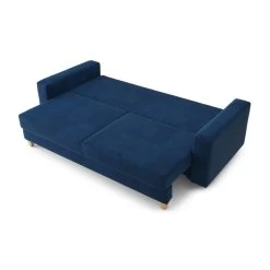 Canapé Droit KRISTI Convertible Velours Côtelé Bleu 3 Places -Canapé Rêve Promos Magasin canape droit kristi convertible velours cotele bleu 3
