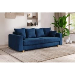 Canapé Droit KRISTI Convertible Velours Côtelé Bleu 3 Places -Canapé Rêve Promos Magasin canape droit kristi convertible velours cotele bleu 6