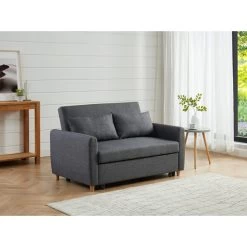 Canapé Droit LAURA En Tissu Anthracite Convertible 2 Places