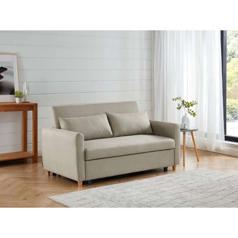 Canapé Droit LAURA En Tissu Beige Convertible 3 Places 1 Canapé Droit LAURA En Tissu Beige Convertible 3 Places