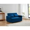 Canapé Droit LAURA En Velours Bleu Convertible 2 Places