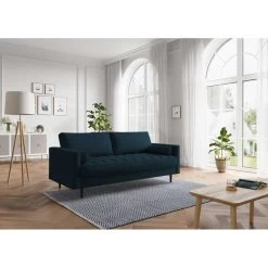 Canapé Droit MAEL Cacharel En Tissu Bleu Foncé Fixe -Canapé Rêve Promos Magasin canape droit mael cacharel tissu bleu fonce 3 places 4