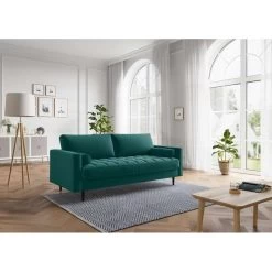 Canapé Droit MAEL Cacharel En Velours Bleu Atlantique Fixe -Canapé Rêve Promos Magasin canape droit mael cacharel velours bleu atlantique 3 places 4