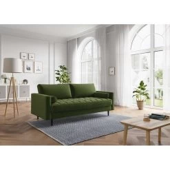 Canapé Droit MAEL Cacharel En Velours Kaki Fixe -Canapé Rêve Promos Magasin canape droit mael cacharel velours kaki 3 places 4