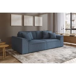 Canapé Droit MARTY Fixe Tissu Bouclette Bleu Gris 3 Places -Canapé Rêve Promos Magasin canape droit marty fixe tissu bclette bleu 3 places 6