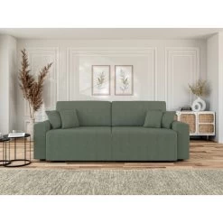 Canapé Droit MILO Convertible Tissu Vert 3 Places