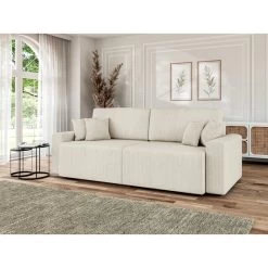 Canapé Droit MILO Convertible Velours Côtelé Beige 3 Places -Canapé Rêve Promos Magasin canape droit milo convertible velours cotele beige 3 places 8