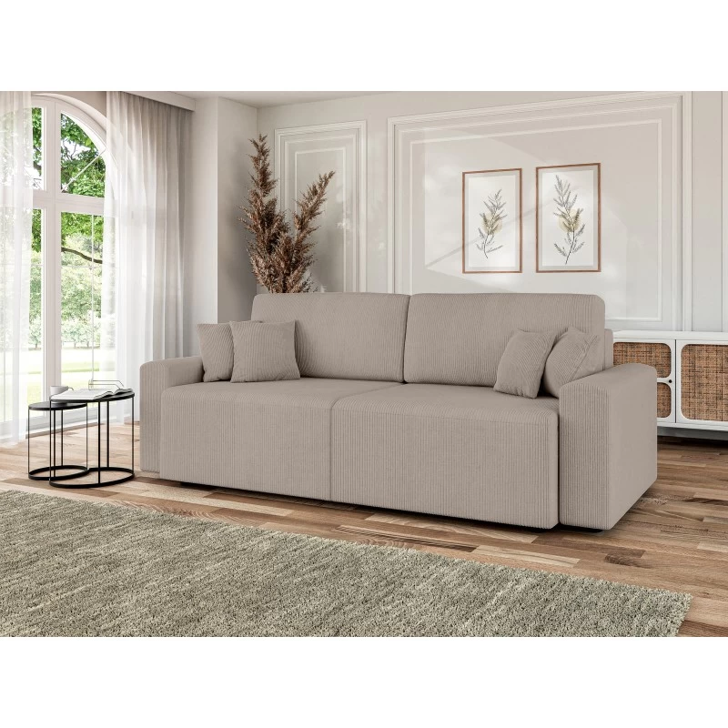 Canapé Droit MILO Convertible Velours Côtelé Grège 3 Places 9 Canapé Droit MILO Convertible Velours Côtelé Grège 3 Places – Image 9