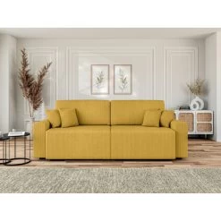 Canapé Droit MILO Convertible Velours Côtelé Jaune 3 Places