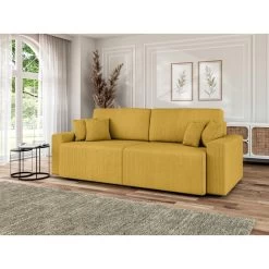 Canapé Droit MILO Convertible Velours Côtelé Jaune 3 Places -Canapé Rêve Promos Magasin canape droit milo convertible velours cotele jaune 3 places 8