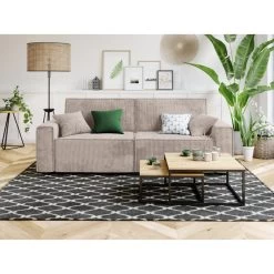 Canapé Droit MIRA Convertible Velours Côtelé Grège