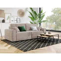 Canapé Droit MIRA Convertible Velours Côtelé Grège -Canapé Rêve Promos Magasin canape droit mira convertible velours cotele grege 3 places 6