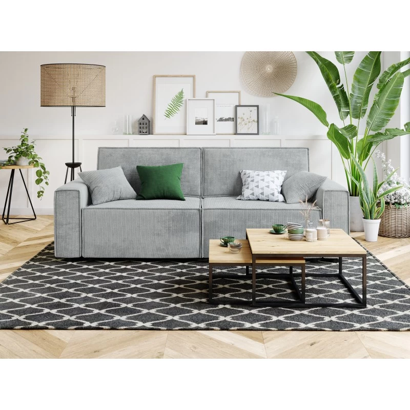 Canapé Droit MIRA Convertible Velours Côtelé Gris Clair 1 Canapé Droit MIRA Convertible Velours Côtelé Gris Clair