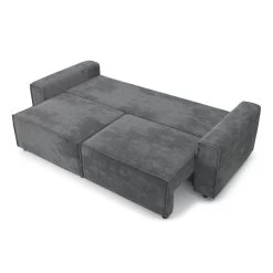 Canapé Droit MIRA Convertible Velours Côtelé Gris Souris -Canapé Rêve Promos Magasin canape droit mira convertible velours cotele gris souris 3pl 3