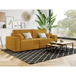 Canapé Droit MIRA Convertible Velours Côtelé Moutarde -Canapé Rêve Promos Magasin canape droit mira convertible velours cotele moutarde 3plcs 6
