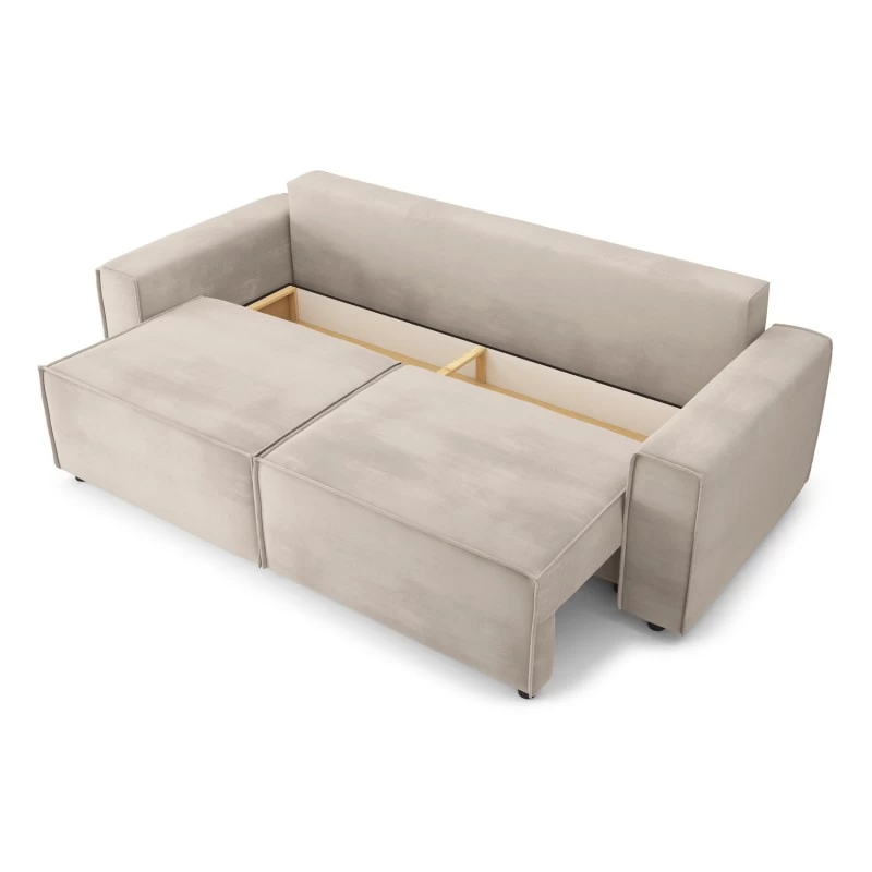 Canapé Droit MIRA Convertible Velours Grège 5 Canapé Droit MIRA Convertible Velours Grège – Image 5