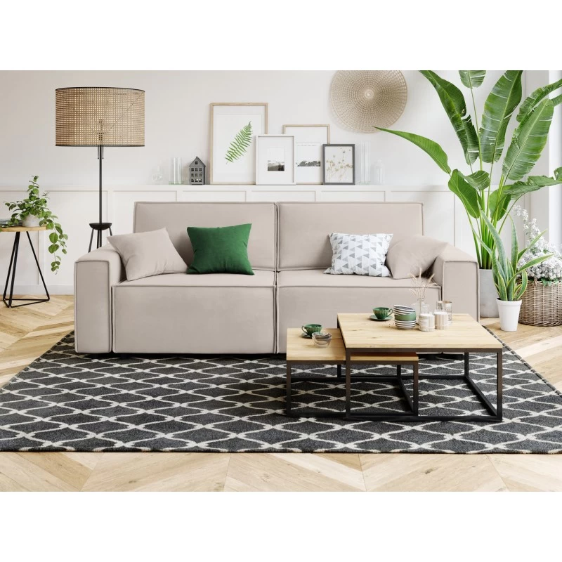 Canapé Droit MIRA Convertible Velours Grège 1 Canapé Droit MIRA Convertible Velours Grège