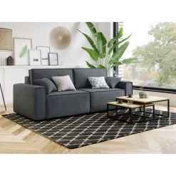 Canapé Droit MIRA Convertible Velours Gris Souris -Canapé Rêve Promos Magasin canape droit mira convertible velours gris souris 3 places 6