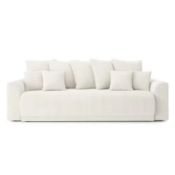 Canapé Droit NOVA Convertible Tissu Bouclette Blanc 3 Places -Canapé Rêve Promos Magasin canape droit nova convertible tissu bouclette blanc 1