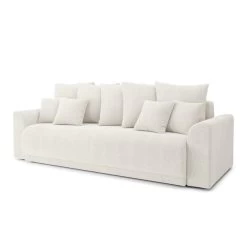 Canapé Droit NOVA Convertible Tissu Bouclette Blanc 3 Places -Canapé Rêve Promos Magasin canape droit nova convertible tissu bouclette blanc 2