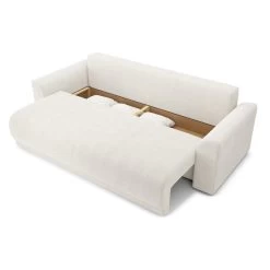 Canapé Droit NOVA Convertible Tissu Bouclette Blanc 3 Places -Canapé Rêve Promos Magasin canape droit nova convertible tissu bouclette blanc 4