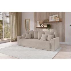 Canapé Droit NOVA Convertible Velours Cotêlé Grège 3 Places -Canapé Rêve Promos Magasin canape droit nova convertible velours cotele grege 8