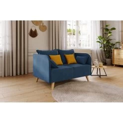 Canapé Droit SARAH Fixe Tissu Bleu 2 Places -Canapé Rêve Promos Magasin canape droit sarah fixe tissu bleu 2 places 5