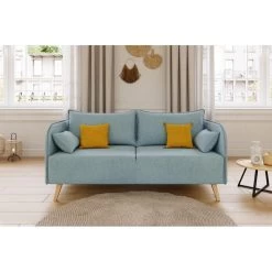 Canapé Droit SARAH Fixe Tissu Bleu Clair 3 Places