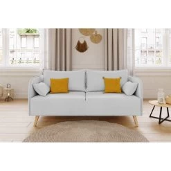 Canapé Droit SARAH Fixe Tissu Gris Clair 3 Places