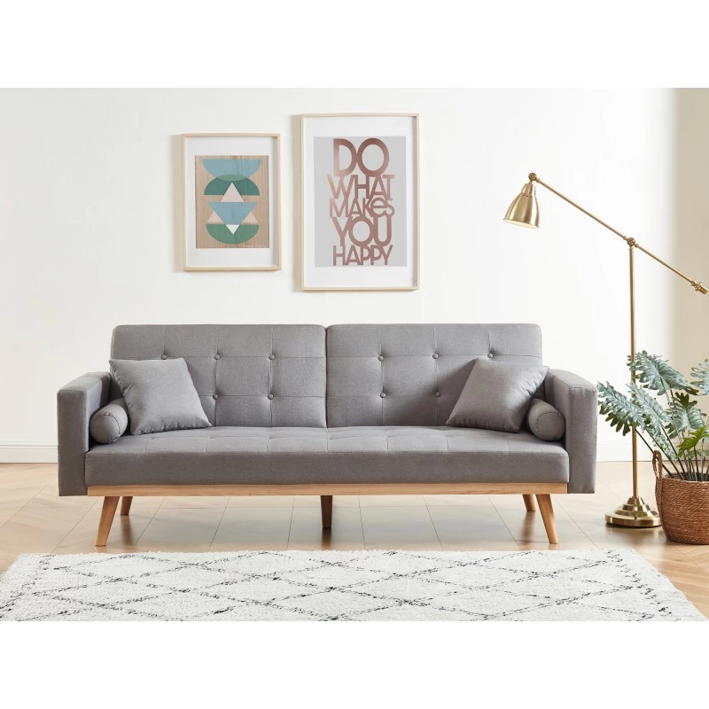 Canapé KELLY Droit Convertible En Tissu Gris 1 Canapé KELLY Droit Convertible En Tissu Gris