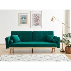 Canapé KELLY En Velours Vert Avec Fonction Convertible -Canapé Rêve Promos Magasin canape kelly velours vert convertible 10