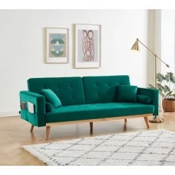 Canapé KELLY Convertible En Velours Vert -Canapé Rêve Promos Magasin canape kelly velours vert convertible 6