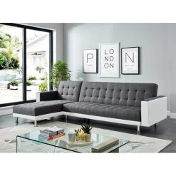 Canapé LUXURY XL Convertible Et Réversible PU Blanc Tissu Gris -Canapé Rêve Promos Magasin canape luxury xl convertible et reversible pu blanc tissu gris 2
