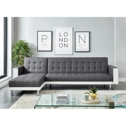 Canapé LUXURY XL Convertible Et Réversible PU Blanc Tissu Gris