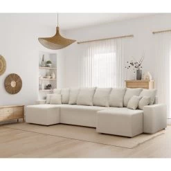 Canapé Panoramique ALMA Convertible Velours Côtelé Beige 6 Places -Canapé Rêve Promos Magasin canape panoramique alma convertible velours cotele beige 6 places 8