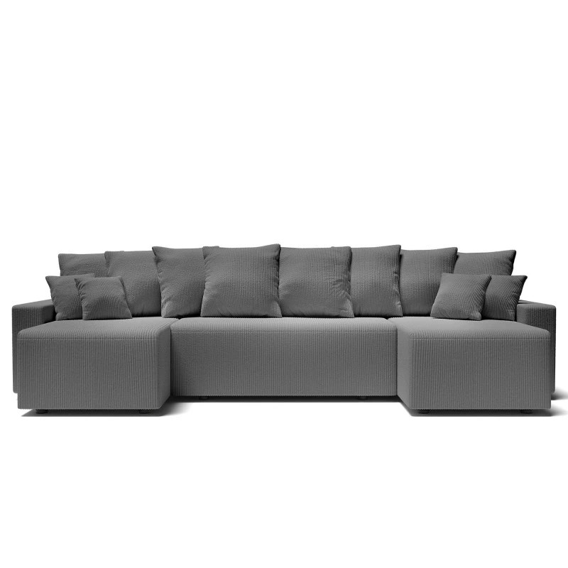 Canapé Panoramique ALMA Convertible Velours Côtelé Gris Souris 6 Places 2 Canapé Panoramique ALMA Convertible Velours Côtelé Gris Souris 6 Places – Image 2